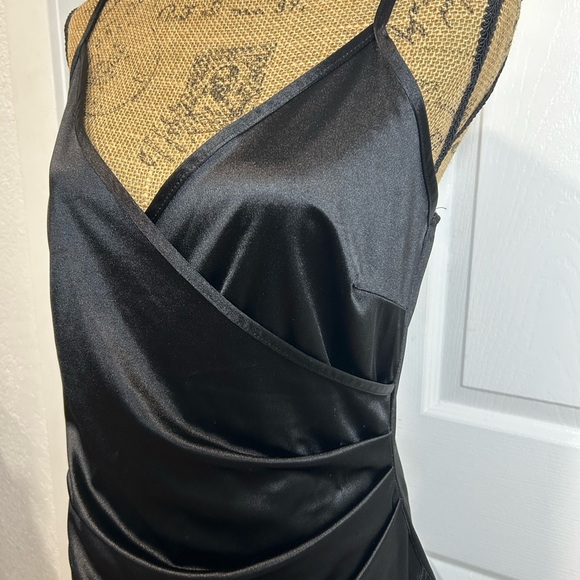 Chic Black Satin Mini Dress - Picture 3 of 5